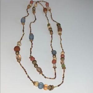 VTG BOHO Necklace Seed Bead 56” Earthtones